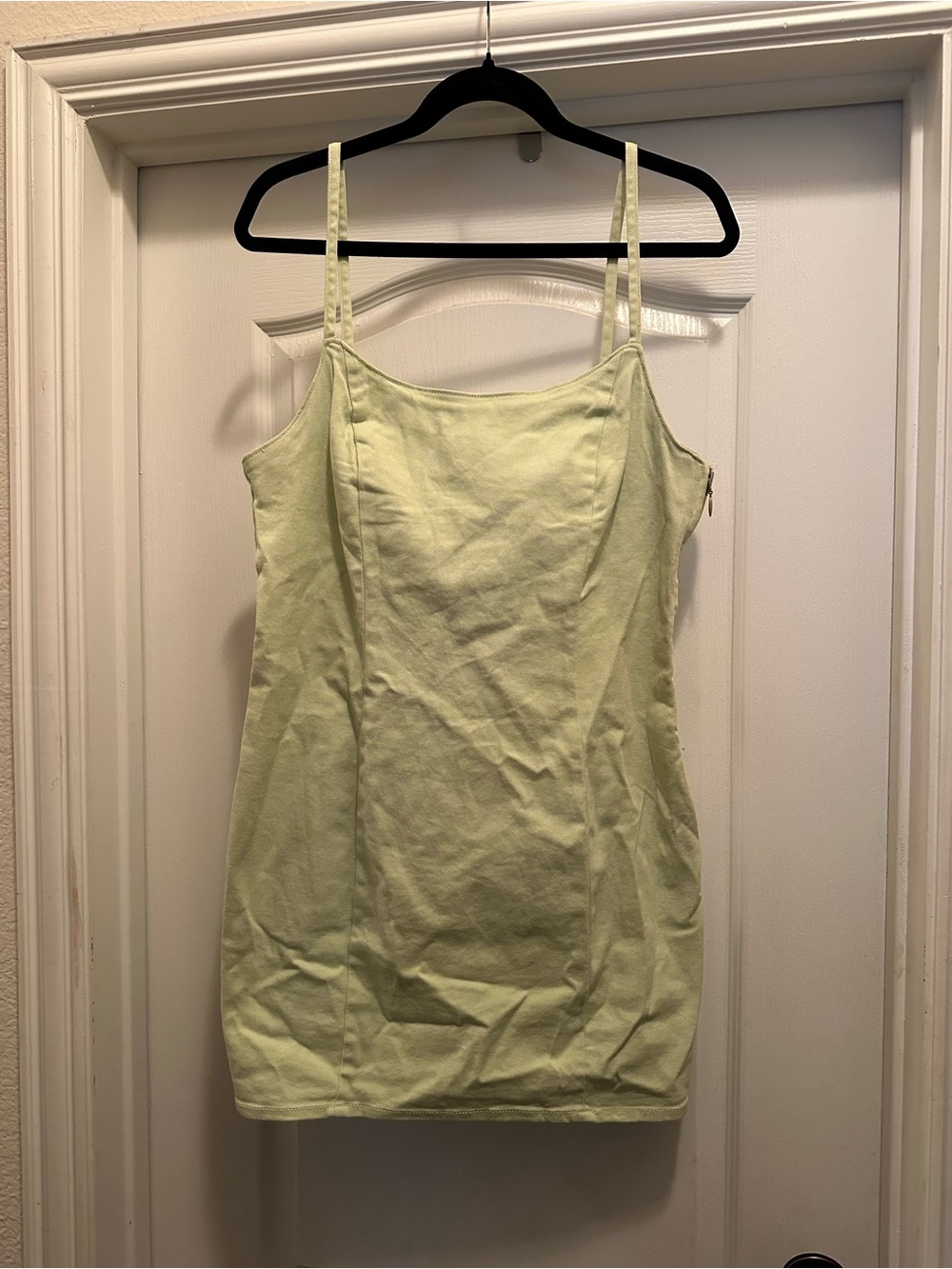 H&M Light Green Mini Denim Dress with Spaghetti Straps